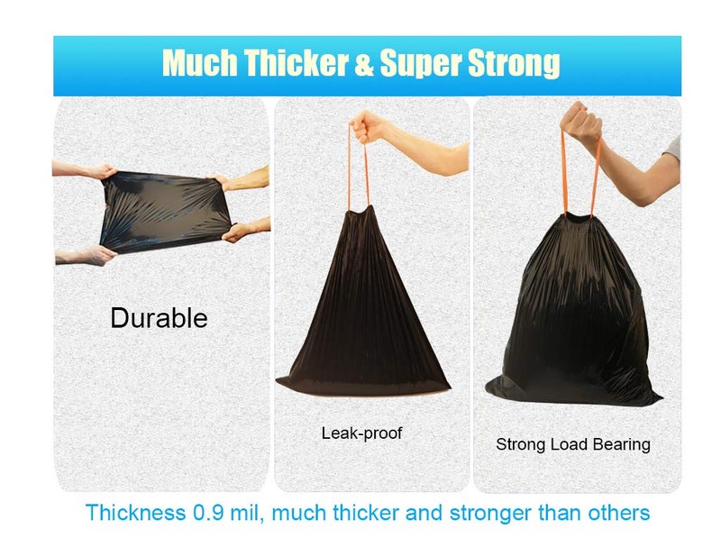Feiupe 10 Gallon Drawstring Trash Bag Garbage Bag Trash Can Liner,0.9 Mil,90 Count (Black, 10 Gallon) - Image 3
